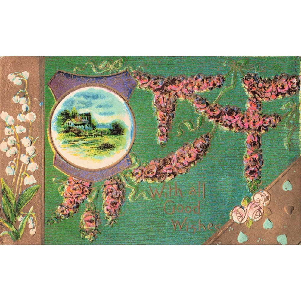 Vtg 1911 Embossed Postcard Lily of Valley Floral Greetings Germany Postmarked